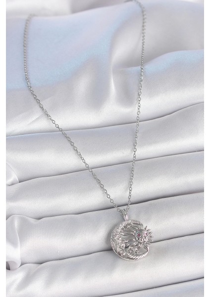 Bfs 316L Çelik Gümüş Renk Zincir Ay Güneş Model Zirkon Taş Detay Kadın Kolye fiyatları