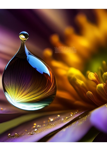 Metal Çerçeveli Gerçek Camlı Tablo - Dijital Baskı - Mor Çiçek ve Damla -2 fiyatları