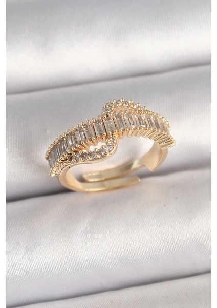 Bfs Pirinç Gold Renk Su Yolu Zirkon Taşlı Ayarlanabilir Model Kadın Yüzük