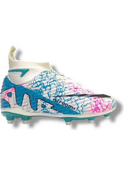 Çocuk Yeni Model Çoraplı Krampon Beyaz Turkuaz Desenli modelleri