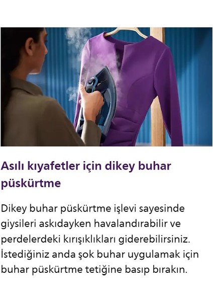 Sıfır Yanık Riski 3000W Yüksek Güç Akıllı Buhar Özelliğine Sahip 8000 Serisi Buharlı Ütü DTS8040+TÜY&HAV Temizleyici indirimleri
