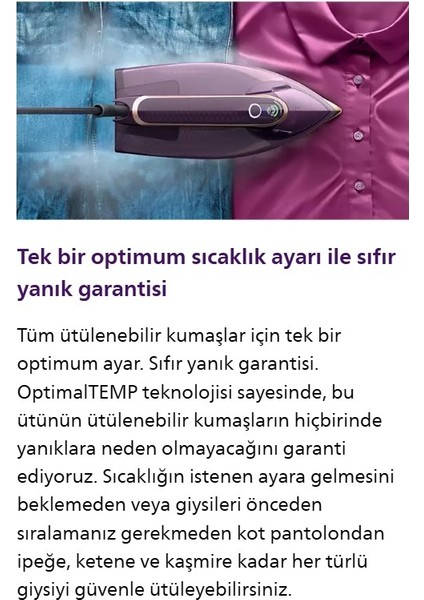 Sıfır Yanık Riski 3000W Yüksek Güç Akıllı Buhar Özelliğine Sahip 8000 Serisi Buharlı Ütü DTS8040+TÜY&HAV Temizleyici