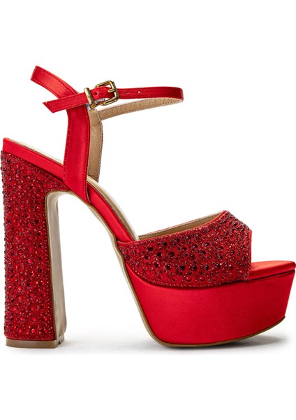 Kadın Suni Deri Kırmızı Topuklu Ayakkabı 1065 223-302 Bn Ayk SK24-25 Kırmızı Saten
