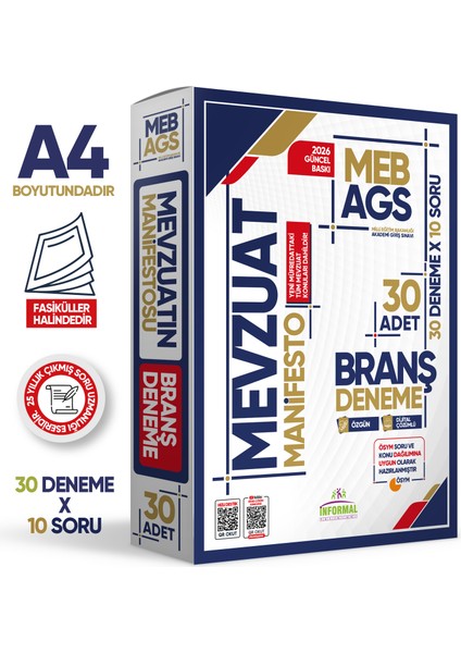 2025 Meb Ags Mevzuat Manifesto Branş Deneme Paketi 30LU (30X8) Fasikül Seti Özgün Dijital Çözümlü fiyatları
