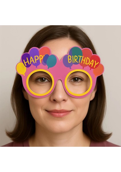 Bfs Balon Desenli Karton Doğum Günü Gözlükleri 6 Adet Pembe Renk