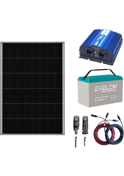 Mini Bağ Evi Solar Paketi 1200W İnverter 250W Güneş Paneli 2 x 100Ah Jel Akü