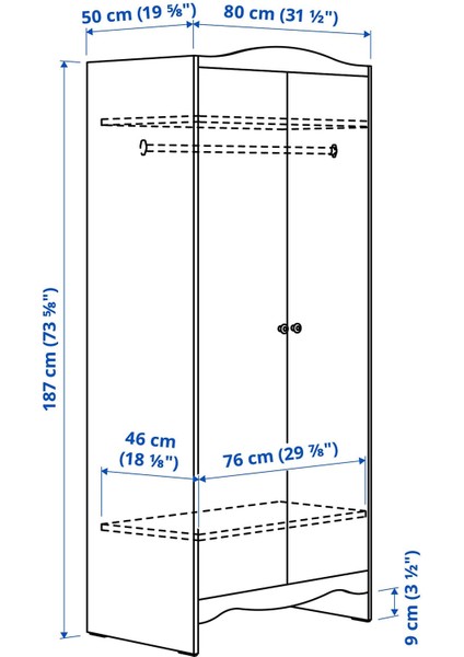 Smågöra Gardırop 80 x 50 x 187 cm Beyaz Elbise Askılı Ayarlanabilir Raflı Çocuk Dolabı fırsatları