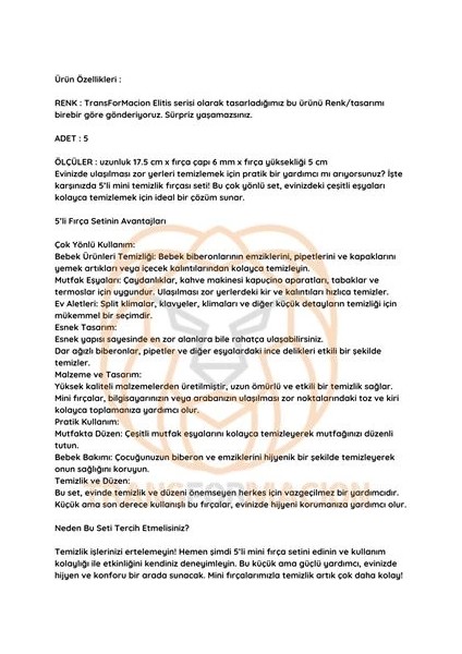 Bfs Mikro Fırça Klima Biberon Pipet Fırçası 5 Adet fırsatları