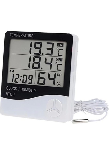 Bfs Iç ve Dış Ortam Sıcaklığını Ölçebilen LCD Ekran Saat Göstergeli Alarmlı Nem Ölçer Termometre