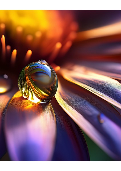 Metal Çerçeveli Gerçek Camlı Tablo - Dijital Baskı - Mor Çiçek ve Damla -3 fiyatları