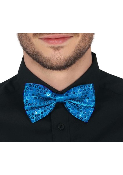 Bfs Gece Işıltısı Açık Mavi Turkuaz Payetli Pullu Papyon 7x2 cm modelleri