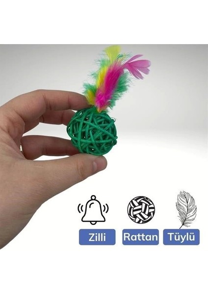 Bfs 2li Rattan Renkli Peluş Tüy Kedi Köpek Oyuncak Yakalama Çiğneme Çıngıraklı Top Oyuncağı indirimleri