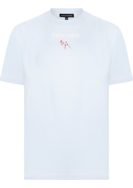 Erkek Mavi Baskılı Pamuklu Tişört - Perfect Shots