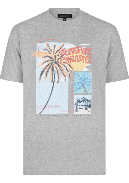 Erkek Gri Baskılı Pamuklu Tişört - Sunshine Paradise