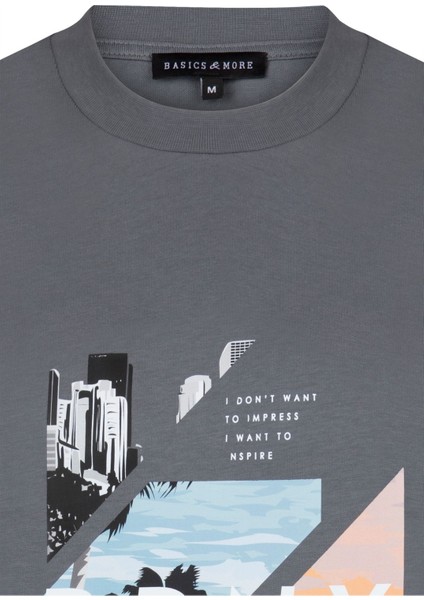 Erkek Antrasit Baskılı Pamuklu Tişört - Brnx fiyatları