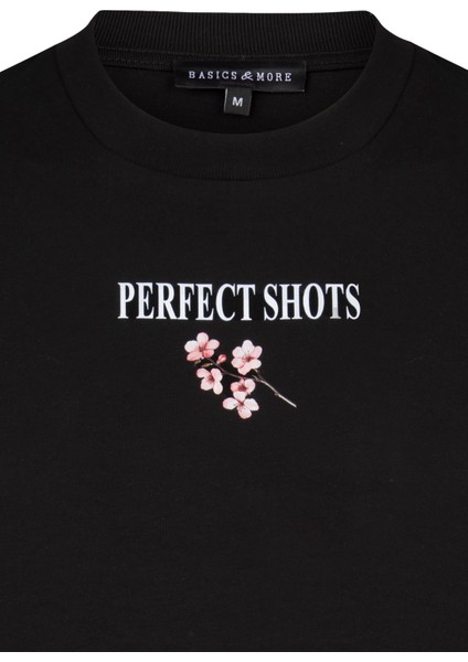 Erkek Siyah Baskılı Pamuklu Tişört - Perfect Shots fiyatları