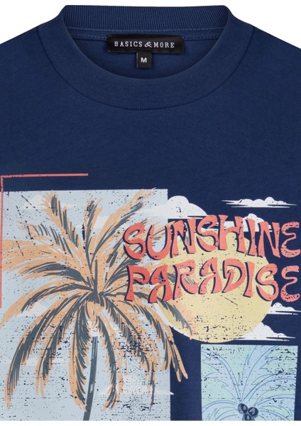 Erkek Lacivert Baskılı Pamuklu Tişört - Sunshine Paradise fiyatları