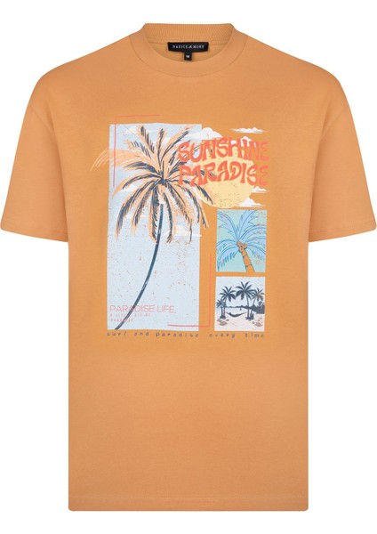 Erkek Taba Baskılı Pamuklu Tişört - Sunshine Paradise