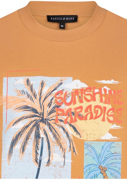 Erkek Taba Baskılı Pamuklu Tişört - Sunshine Paradise fiyatları