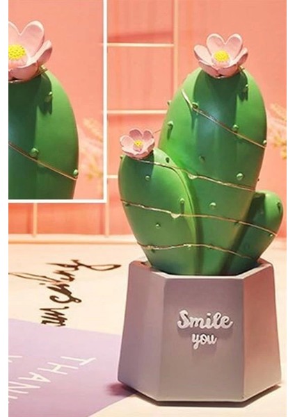 Bfs LED Işıklı Kaktüs Biblo Ev Dekorasyon ve Hediyelik Eşya LED Aydınlatma