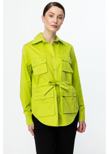 Beli Bağcıklı Pamuklu Ceket Fıstık Yeşili 52501