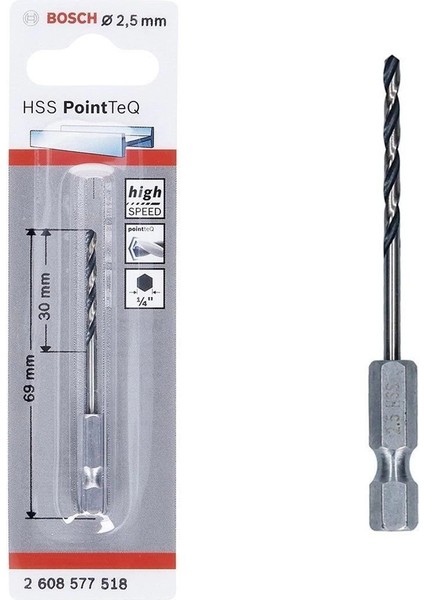 Bosch Pointteq Altıgen Şaftlı Hss Matkap Ucu 2,5 mm