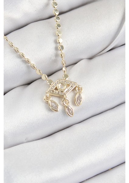 Bfs Pirinç Zirkon Taşlı Sallantılı Göz Model Ezme Zincir Gold Renk Kadın Kolye