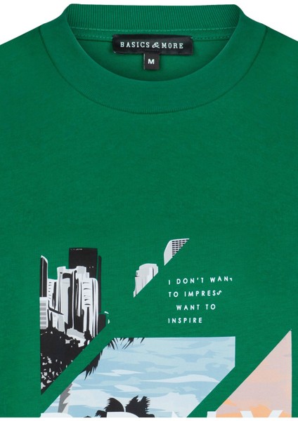 Erkek Yeşil Baskılı Pamuklu Tişört - Brnx fiyatları