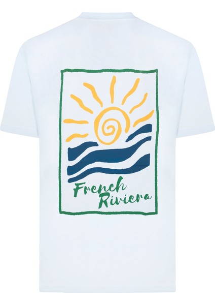 Erkek Mavi Baskılı Pamuklu Tişört - French Riviera modelleri