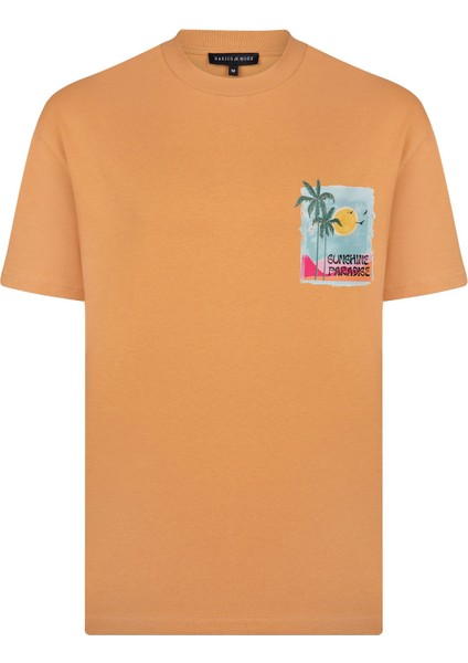 Erkek Taba Baskılı Pamuklu Tişört - Sunshine Paradise