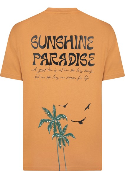 Erkek Taba Baskılı Pamuklu Tişört - Sunshine Paradise modelleri