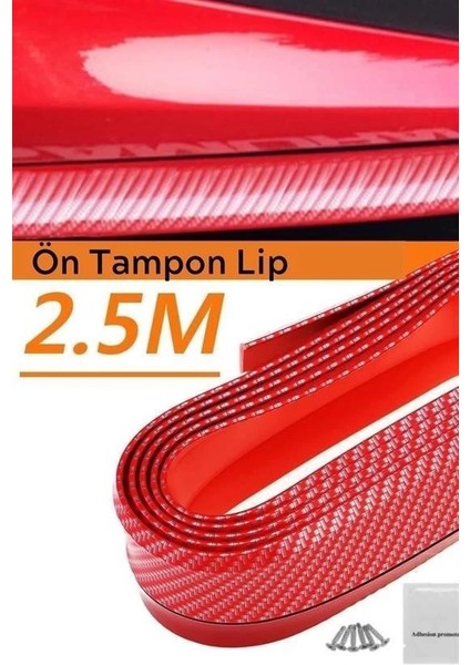 Bfs Kırmızı Renkli 2,5 Metre Araba Oto Ön Tampon Koruyucu Kauçuk Pratik Tampon Şerit Bant Döşeme