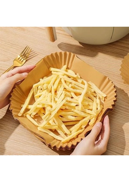 Bfs 50 Adet Air Fryer Pişirme Kağıdı Tek Kullanımlık Yağ Geçirmez Yapışmaz Kare Tabak Model Pvc