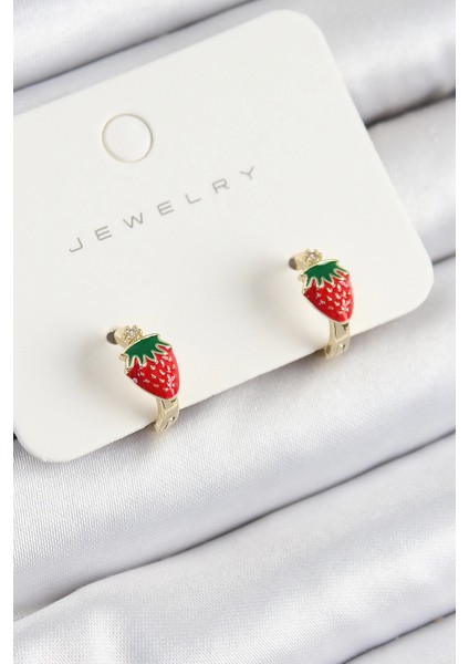 Bfs Pirinç Çilek Model Gold Renk Çocuk Küpe