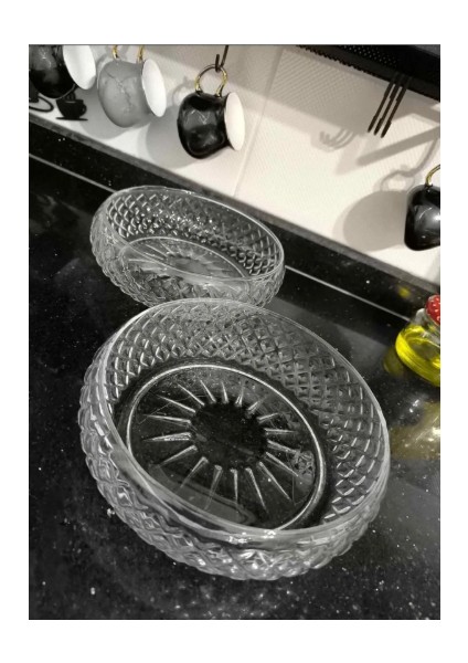 Desenli 24 cm Cam Salata Sunum Kasesi