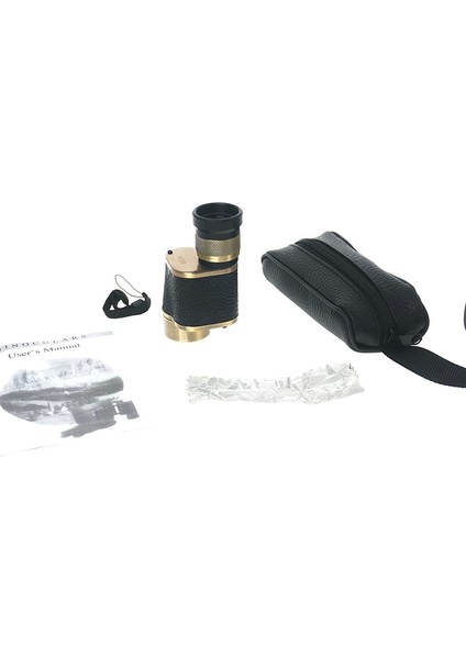 Bfs 6X24 , Askeri Tarzi Pirinç ve Deri Kaplamalı, Deri Çantalı Monocular Dürbün Sarı