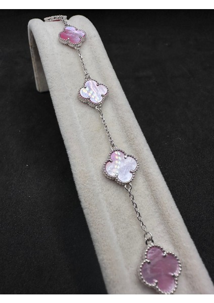 13 mm Yonca Pembe Sedefli Model Gümüş Kadın Bileklik fiyatları