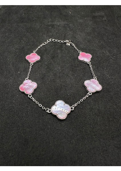 13 mm Yonca Pembe Sedefli Model Gümüş Kadın Bileklik modelleri