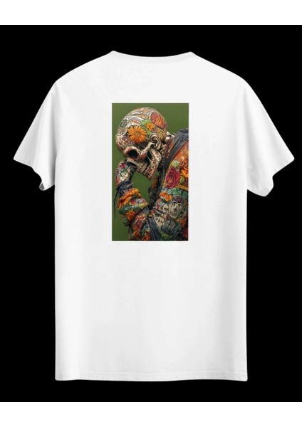 Skull Unısex Beyaz Baskılı Tshit