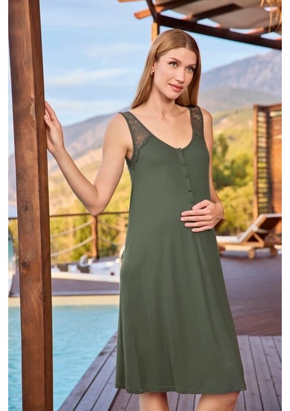 Monamise Etnik Desenli ve Dantelli Hamile Lohusa Sabahlık Takımı