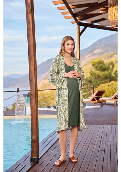 Monamise Etnik Desenli ve Dantelli Hamile Lohusa Sabahlık Takımı fırsatları