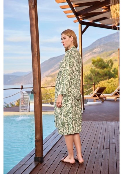 Monamise Etnik Desenli ve Dantelli Hamile Lohusa Sabahlık Takımı