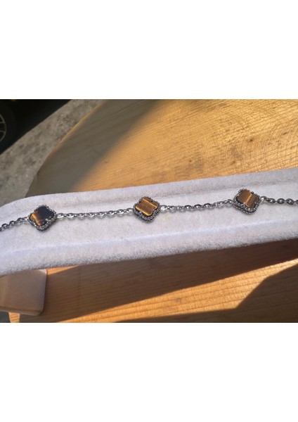10 mm Yonca Kaplan Gözü Model Gümüş Kadın Bileklik