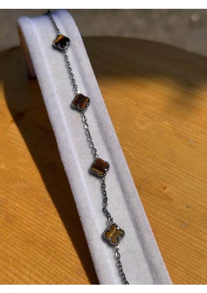 10 mm Yonca Kaplan Gözü Model Gümüş Kadın Bileklik modelleri