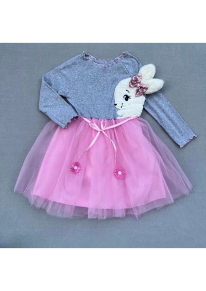 Renkli Tavşan Desenli Tütü Elbise