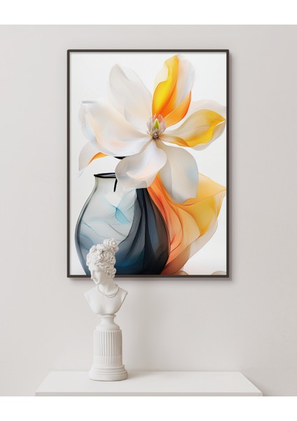 Metal Çerçeveli Gerçek Camlı Tablo - Dijital Baskı - Manolya