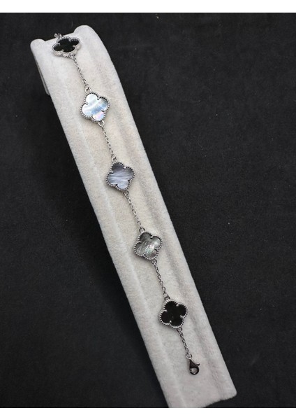 13 mm Yonca Gri Sedefli Model Gümüş Kadın Bileklik fiyatları