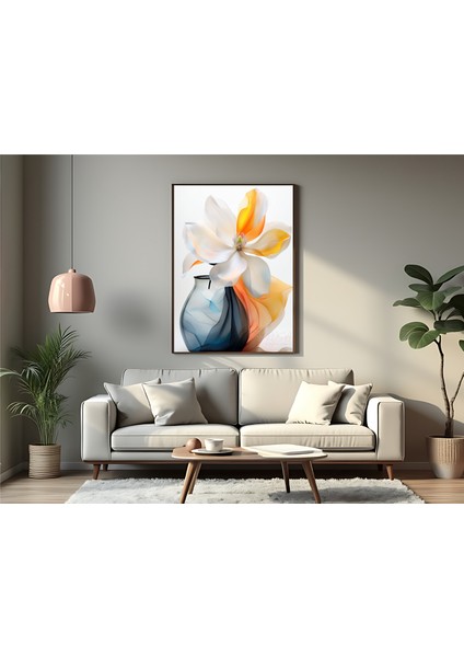 Metal Çerçeveli Gerçek Camlı Tablo - Dijital Baskı - Manolya