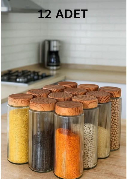 12 Adet 1.5 Litrelik Cam Kavanoz -Büyük Boy Erzak Saklama Seti