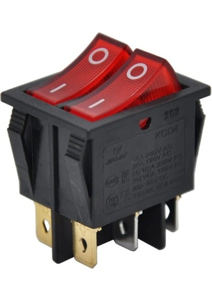 Çiftli Işıklı Anahtar Kırmızı 220V - 20 Adet